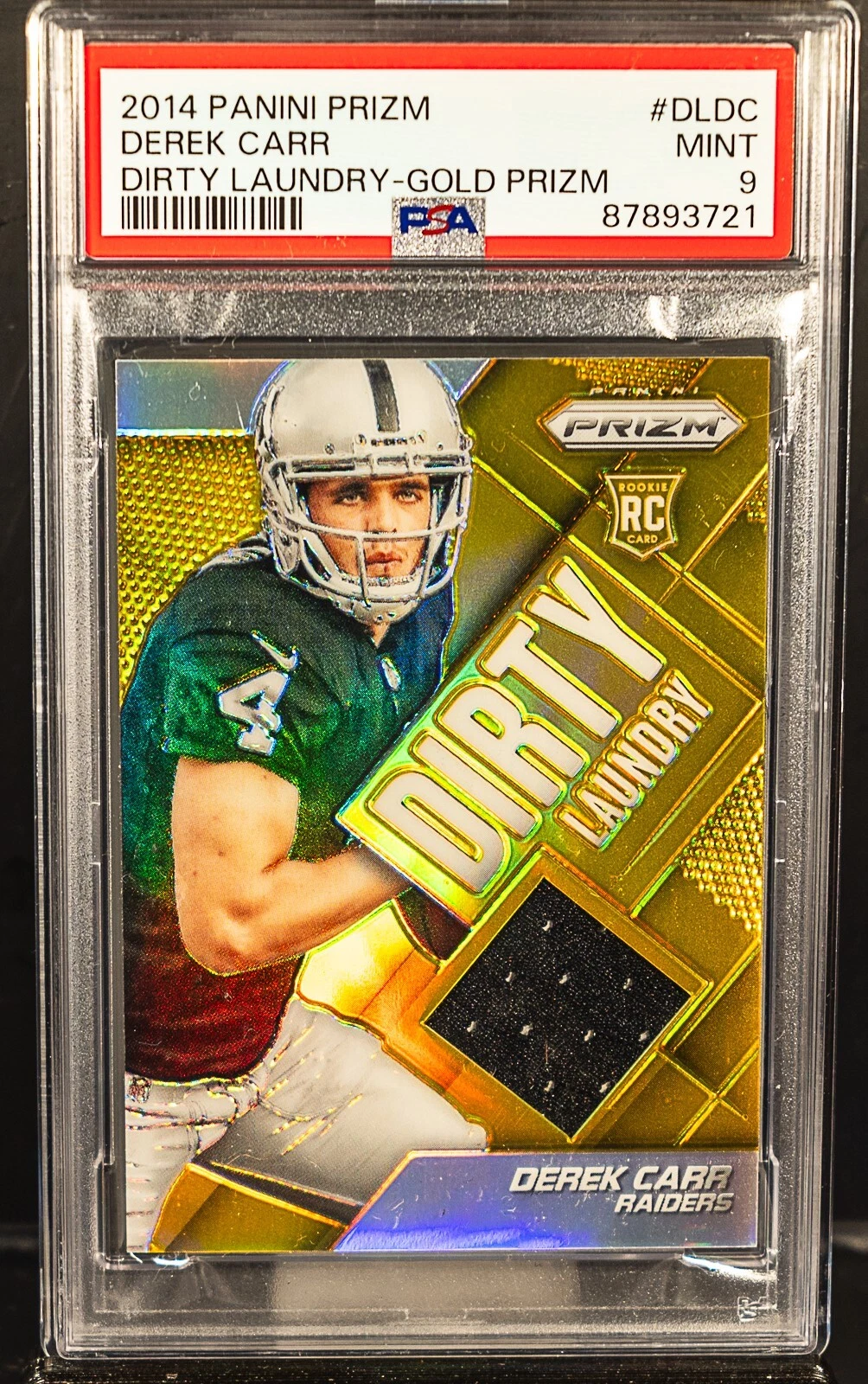 Derek Carr Panini Prizm Dirty Laundry #DLDC Gold Prizm