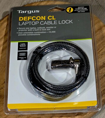 Targus DEFCON T-Lock Resettable Combo Cable Lock for Laptop Computer and Desktop