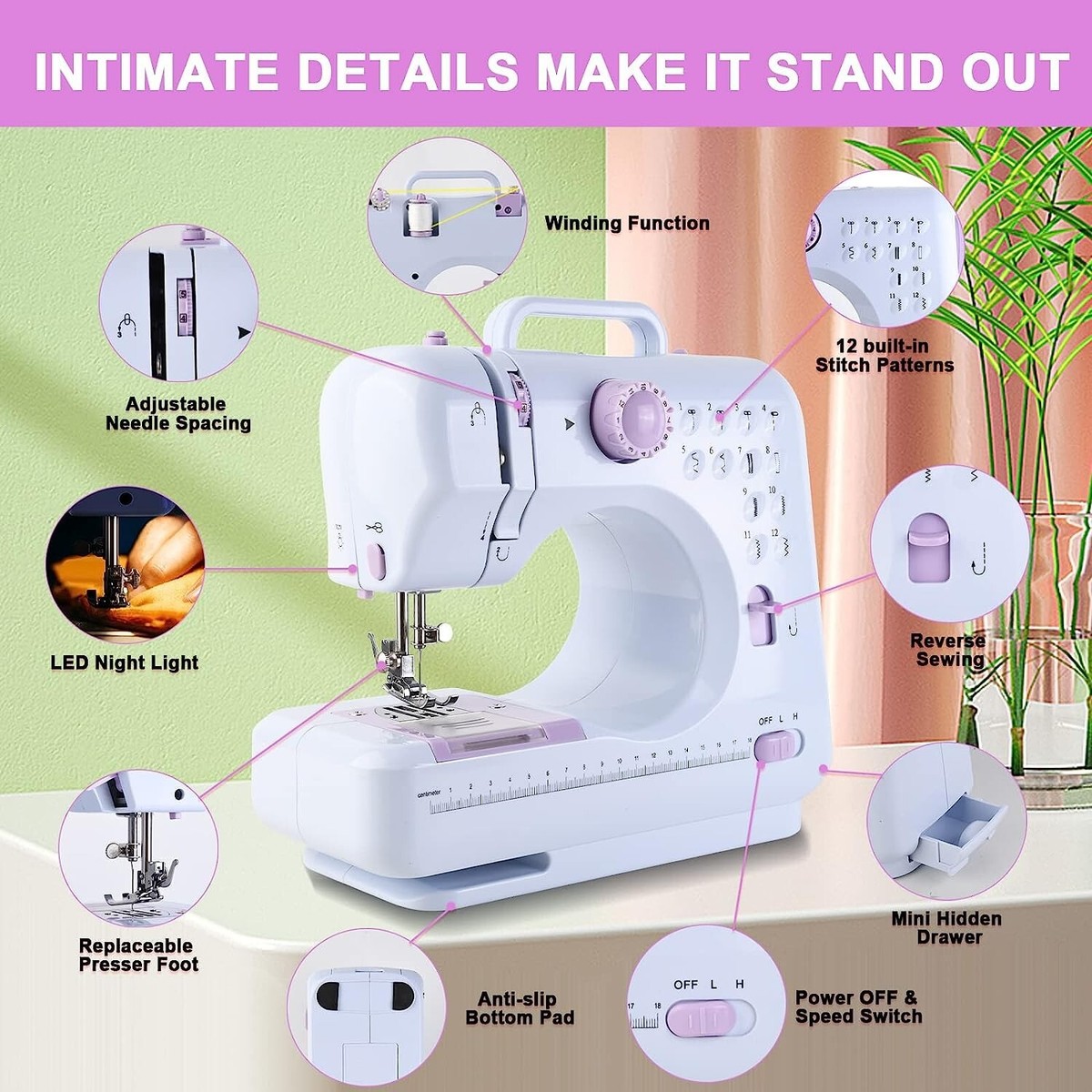 Portable Mini Sewing Machine with 12 Stitch Patterns