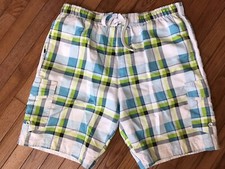 Wave Zone Swim Trunks Large Teal Green Plaid Cargo Mesh Lining Elastic  T11-7 