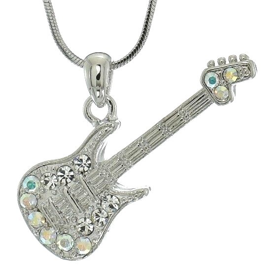 Swarovski Crystal Electric Guitar Pendant with 18-Inch Chain