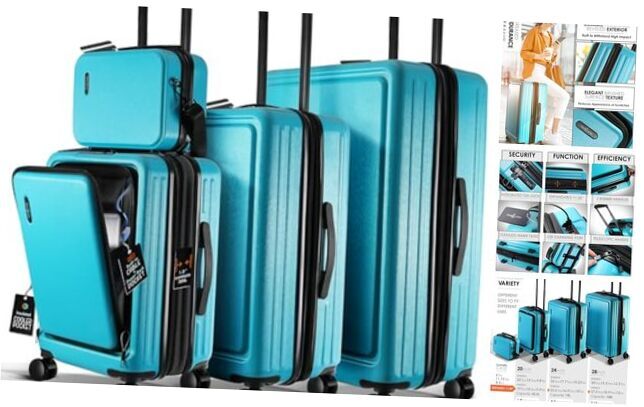 Hard Shell Luggage Sets with Spinner Wheels 4 4 Piece Set (22/24/28) Teal
