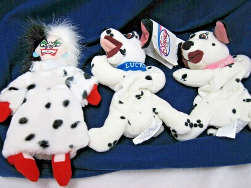 NEW SET OF 3 DISNEY PLUSH BEAN BAG CRUELLA LUCKY JEWEL TAGS 101 DALMATIANS