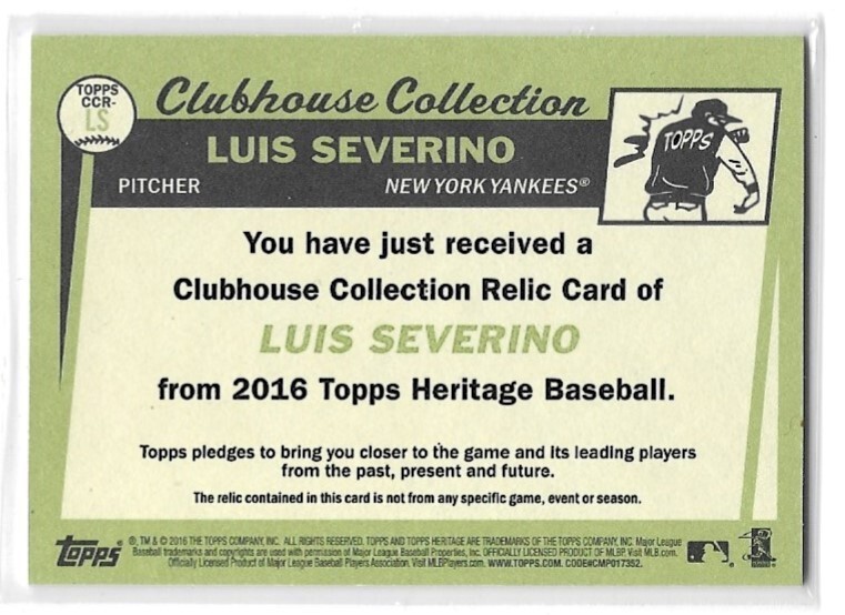 2016 Topps Heritage Luis Severino CLUBHOUSE COLLECTION JERSEY RELIC Yankees eBay