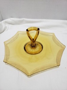 Amber Depression Glass Dessert Tray With Handle