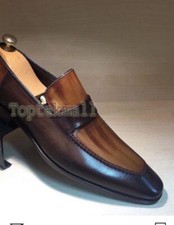 Handmade Men's Leather Brown Loafers and Slip Ons Stylish Dress Shoes-574