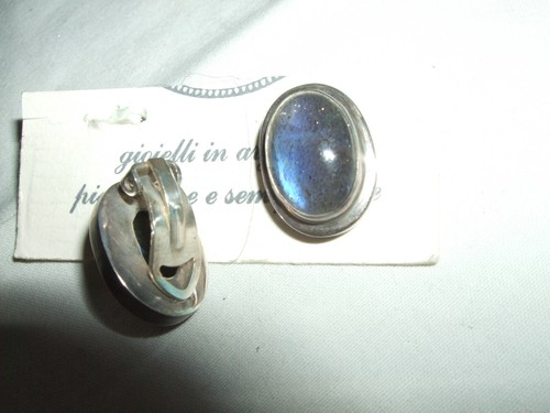 ORECCHINI EARRINGS LOBO CLIPS LABRADORITE PIETRA DI LUNA ARGENTO 925 STERLING - Foto 6 di 7