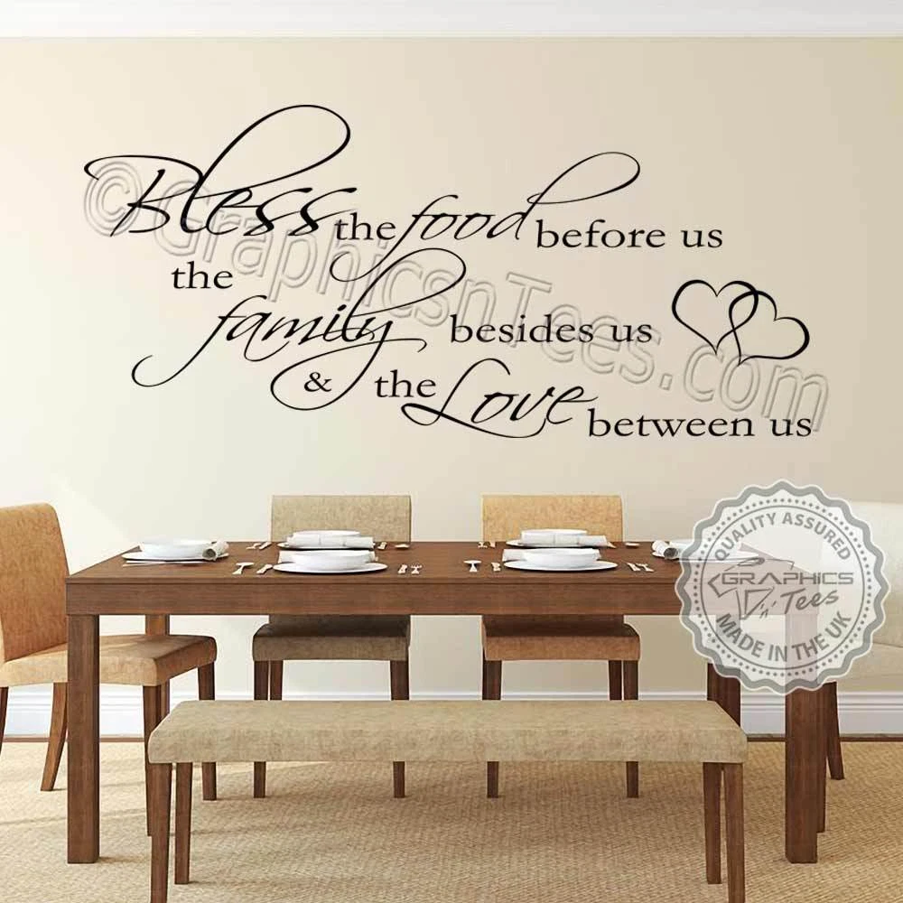 Inspirational Family Wall Sticker Bless The Food Kitchen Dining Room Quote  Decal | eBay