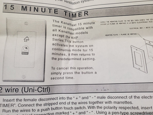 Fantech # 013462 15 Minute Push-Button Timer fan ONLY for Uni-Ctrl & HXG320 - Picture 7 of 9