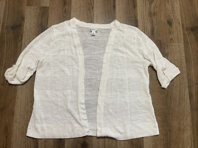 Croft & Barrow Sweater, Women's Size Medium, White, Open Cardigan, 3/4 Sleeve