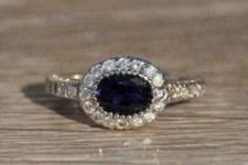 Lab Created Blue Sapphire 2Ct Oval Cut Halo Wedding Ring 14K White Gold Plated