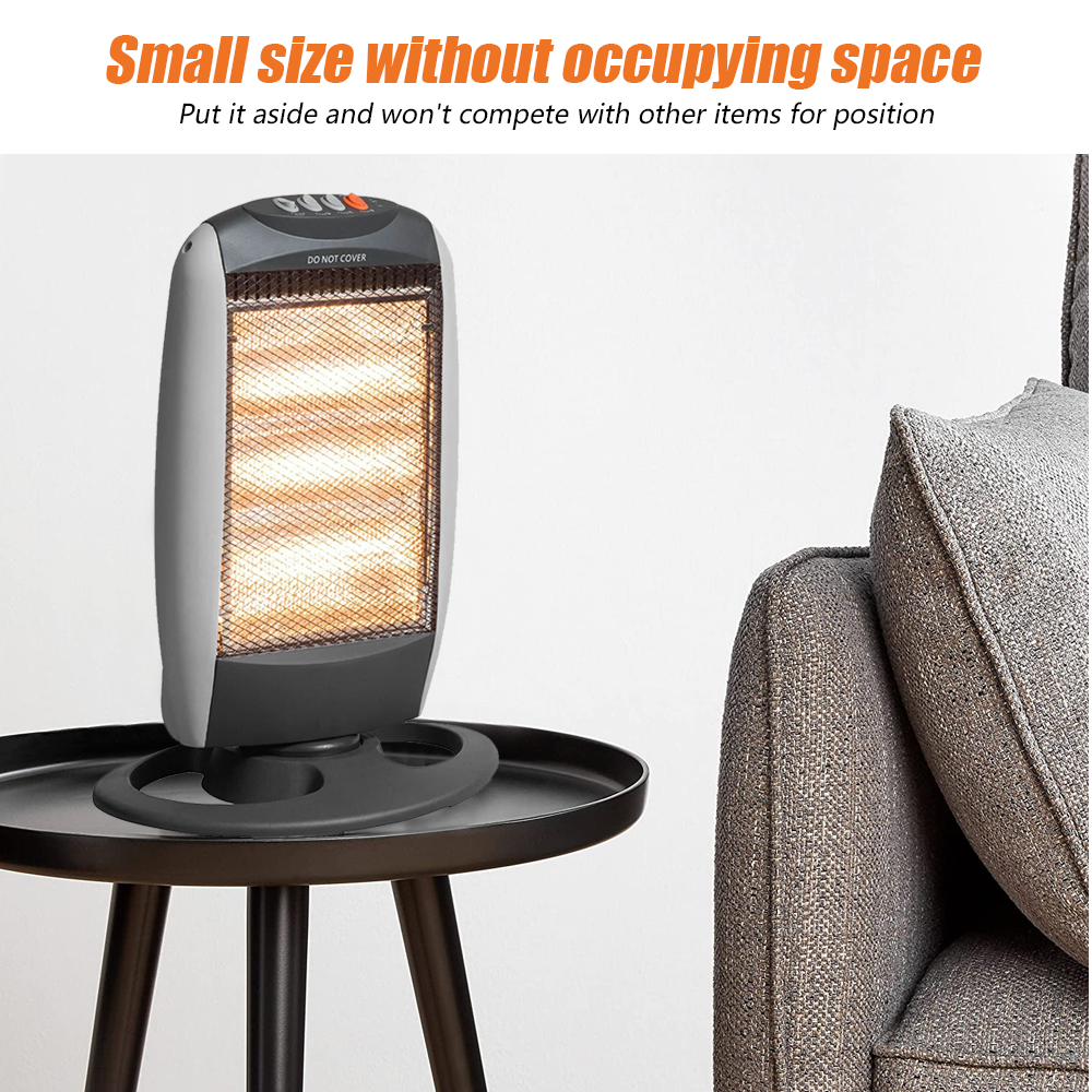 1200W ELECTRIC HALOGEN HEATER FREE STANDING OSCILLATING 3 BAR PORTABLE