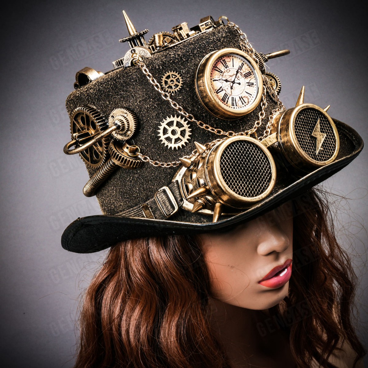 COSDREAMER Dames zwarte gothic steampunk hoge hoed onregelmatig sluier hoed thema feesthoed (04-zwart