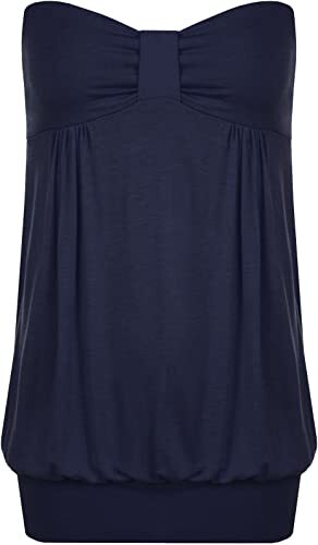 Ladies Stretch Strapless Summer Top Bandeau Boob Tube Knot Front Loose Fit 8 26 - Picture 7 of 13