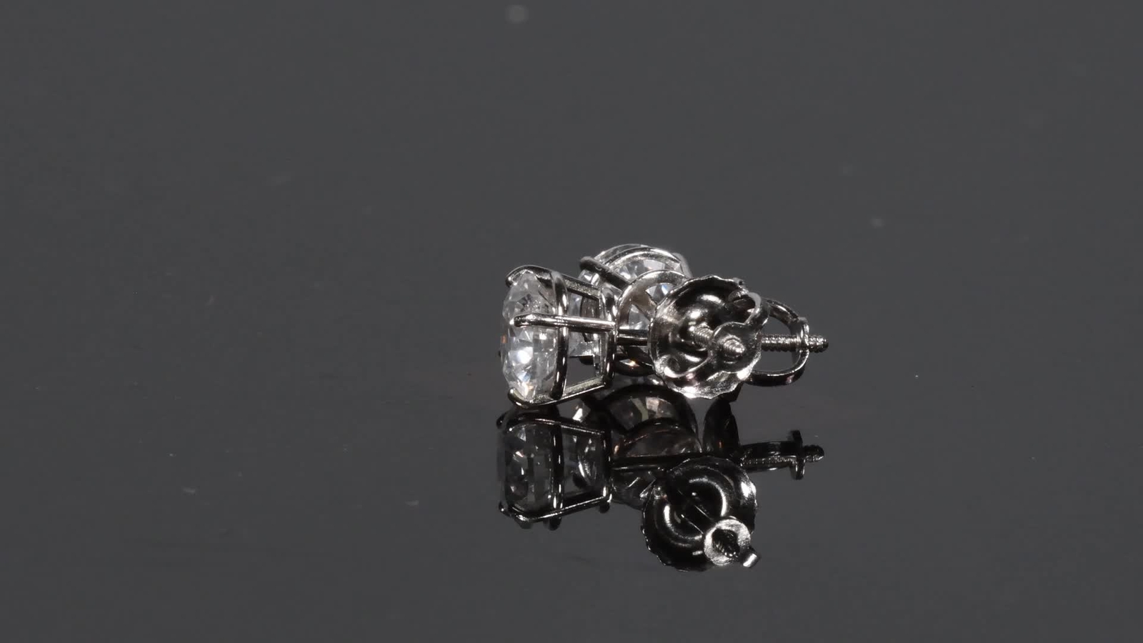 1 1/2 ct Round Round Diamond Studs with Screw Backs 14k White Gold