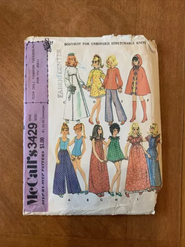 Vintage McCalls 1972 Sewing Pattern #3429 - For Teen Dolls