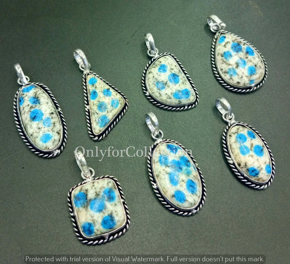 Lote de colgantes de preocupación hechos a mano con piedras preciosas de jaspe K2 exóticas enchapadas en plata de ley 925 Foto 2 de 2