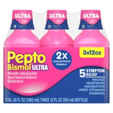 Pepto Bismol Ultra 5 Symptom Digestive Relief Liquid Origina Flavor 12 oz (3Pks)