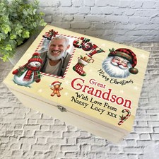 For Great Grandson Wooden Personalised Photo Christmas Hamper Gift Box