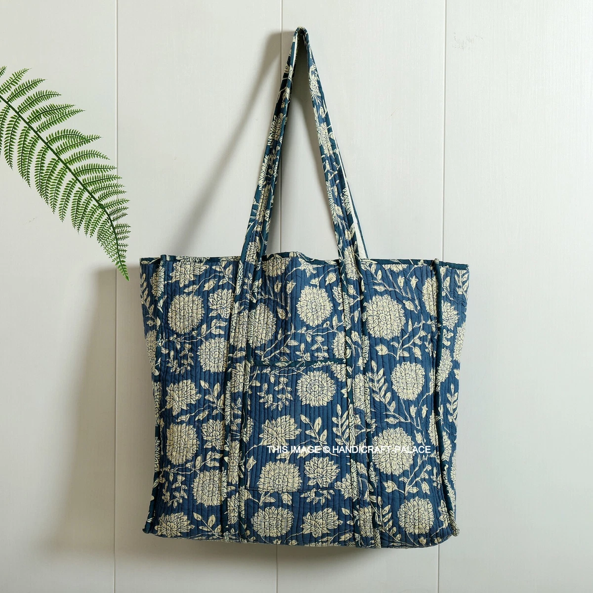 Reusable Grocery Bag Shopping Tote Cotton Block Printed Quilted