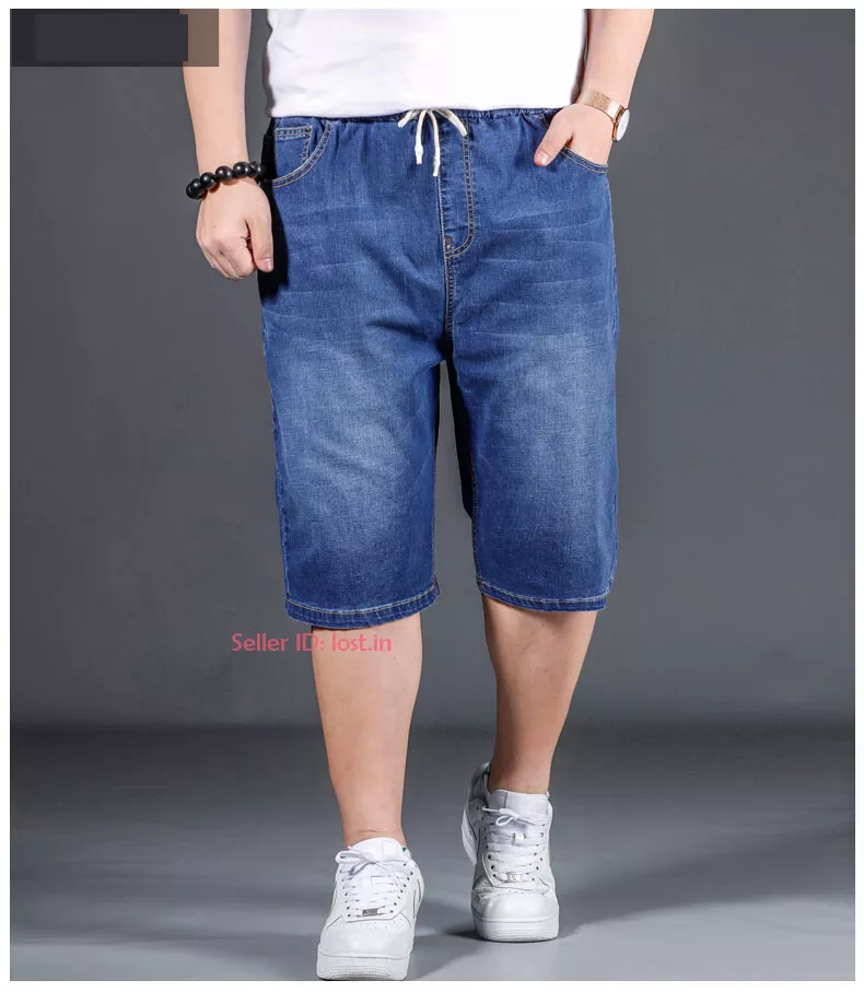 Mens Casual Jeans Shorts Denim Cargo Half Pant Stretch Pant Plus
