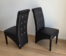 2x Elegante Esszimmerst&uuml;hle Schwarz Glitzersteinen /  Fake Diamanten