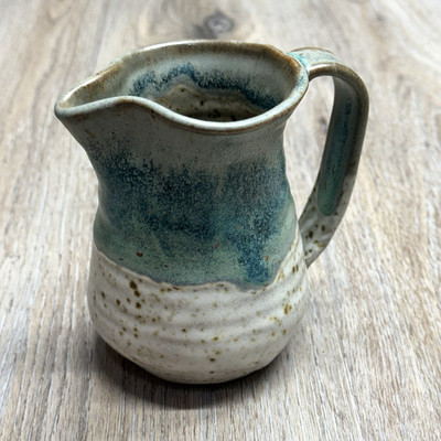 Handmade Studio Pottery Creamer Pitcher Ceramic Blue Drip Glaze 5''x5''