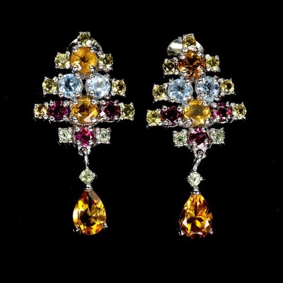 925 Sterling Silver Earrings Pear Citrine Aquamarine Sapphire Gemstone Jewelry