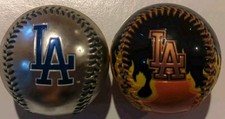 LA Dodgers Limited Edition Major League Baseballs Silver + Black w/Orange Flames