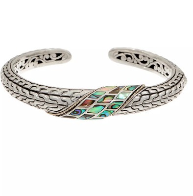 Handwerklich handgefertigte Sterlingsilber & 18K Gold Abalone Manschette groß