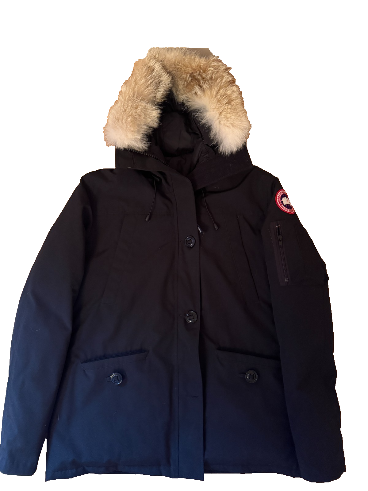 CANADA GOOSE Montebello Black Parka Jacket Hood Coyote Trim Sz XL- Style 2530L R