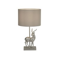 Tischleuchte Wohnzimmer Grau E27 42,5 Cm Stoff Metall Klassisch Nachttischlampe