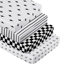 4 Pcs Black and White Crib Sheets for Baby Microfiber Baby Bassinet Soft Shee...