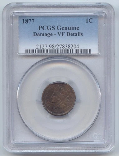 1877 Indian Head Cent, Key Date, PCGS VF Details