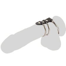 Leder Penis Manschette mit 3 Metall Cockringen Schwarz