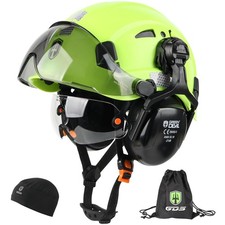 GREEN DEVIL Hard Hat Safety Helmet with Visor and Ear Muffs Men Women Vented ...
