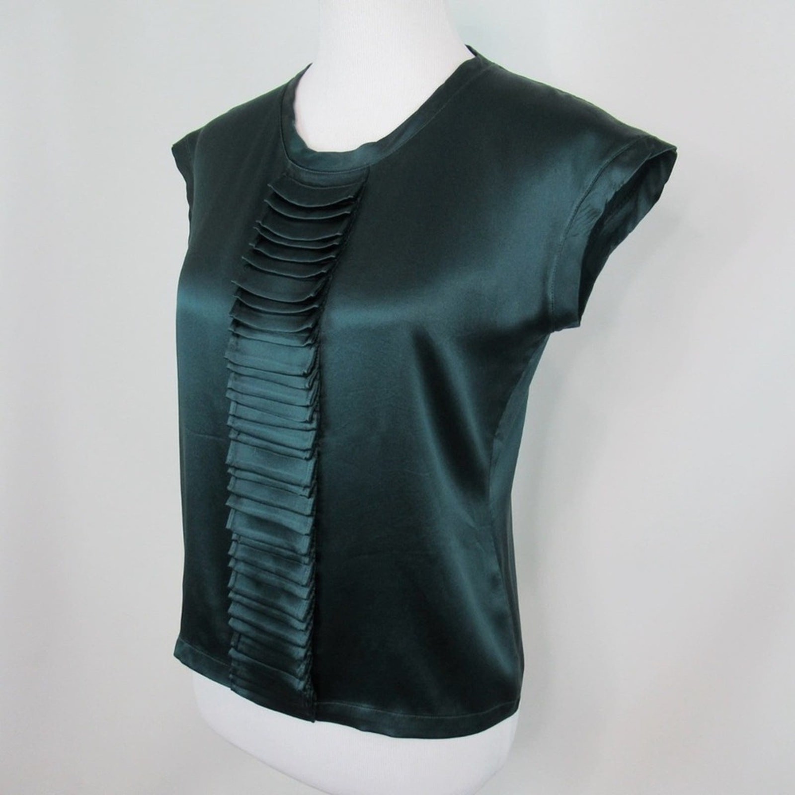 YVES SAINT LAURENT blusa donna verde in seta con cappuccio e maniche taglia small