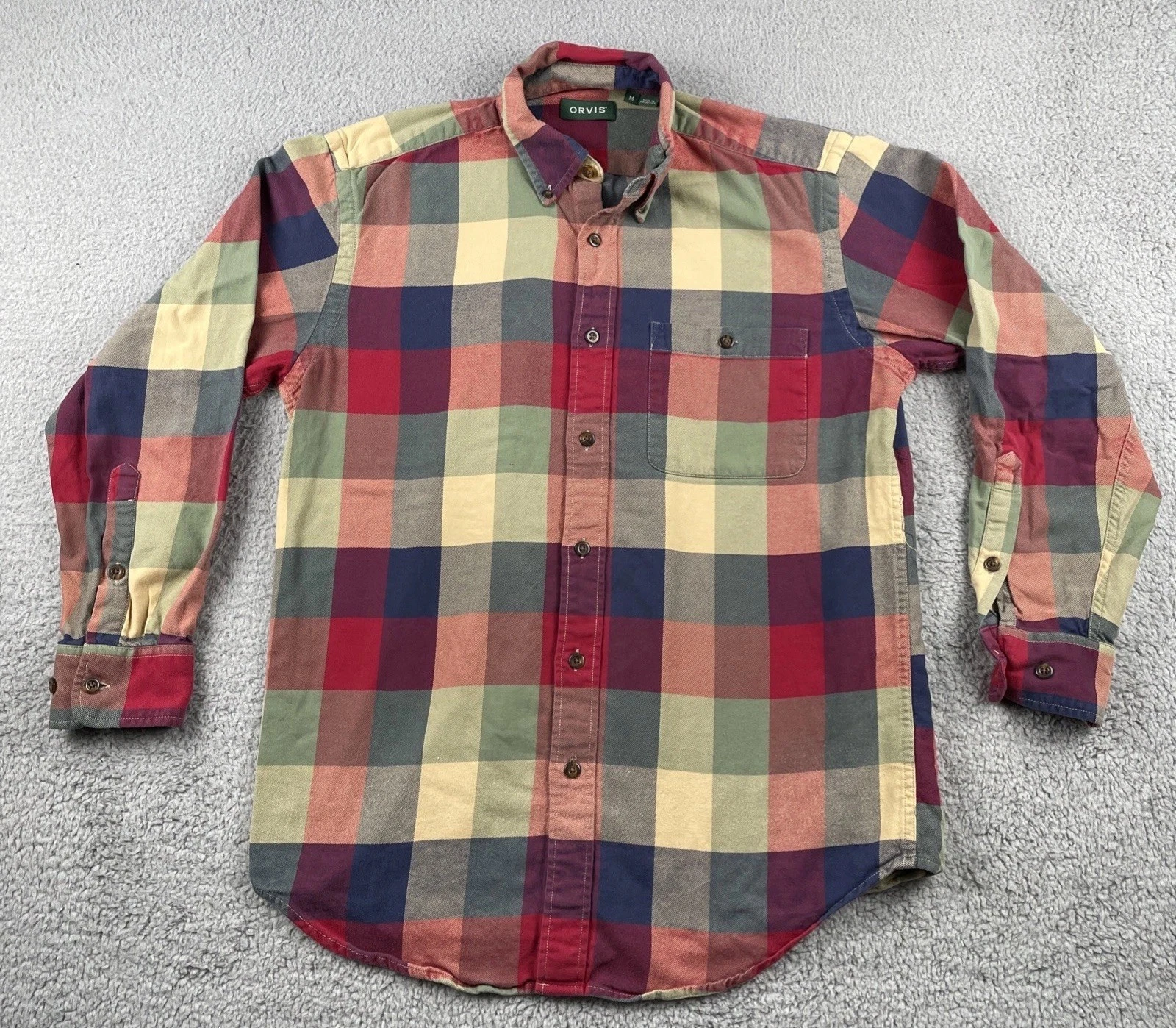 Orvis Outdoor Mens Medium Button Up Flannel Shirt Multi Color Super Soft Plaid