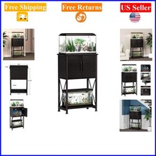 Black Metal Fish Tank Stand for 5-10 Gallon Aquariums with Storage Cabinet