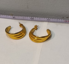 Gold Tone Multi-Band Crescent Hoop Earrings, ...