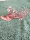 Vintage Fenton Pink Cabbage Rose Glass Slipper Shoe