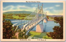 VINTAGE THE FORT STEUBEN BRIDGE STEUBENVILLE OHIO~c1940 LINEN POSTCARD LY