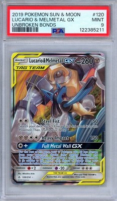 PSA 9 Lucario Melmetal GX 120/214 Unbroken Bonds Ultra Rare