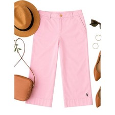 Ralph Lauren Sport Pink Cropped Wide Leg Pants Size 8 Cotton Preppy Coastal EUC
