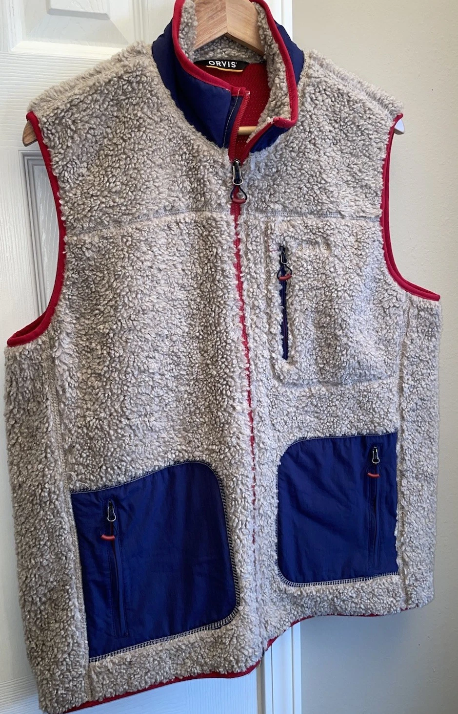 Orvis Vest Men L Large High Pile Sherpa Fleece Oatmeal Outdoor Hiking Mesh Lined