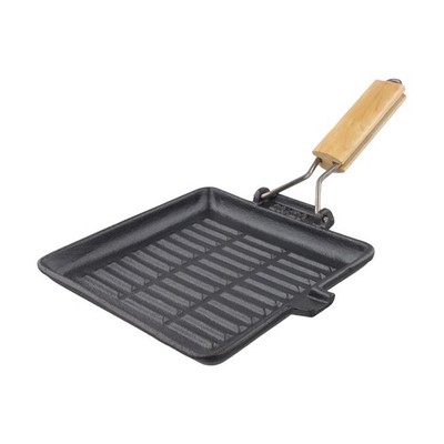 Hochwertige Handwerkskunst 20*20cm Gusseisen Grillpfanne mit klappbarem Griff
