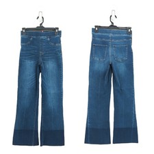 Spanx Women XS Cropped Flare Jeans Blue Medium Wash Raw Hem Shaping 20231R NEW