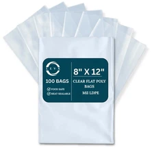 4 MIL Size 8" X 12" 100–1000 Packs LDPE Clear Flat Poly Bag, Open Top Package