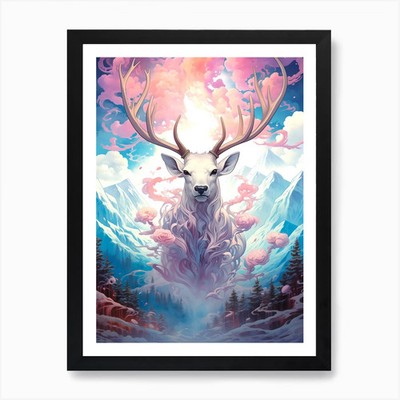 Hirsch am Himmel 1 Kunstdruck gerahmt Wandbild Poster Leinwanddruck Bild