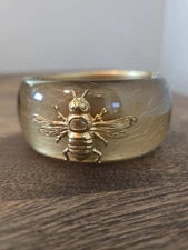 Bangle Hinged Magnetic Closure Gold Bee Bracelet 1.25” Wide
